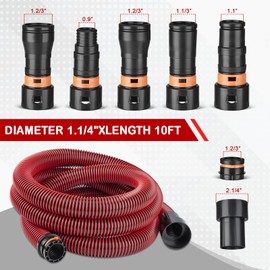 10FT Shop Vac Hose with 6 Adapter Attachments,Fits 1-1/4" Vacuum Cleaner Hose,Multi-Size Fittings 0.9" to 1-3/4",Universal Shop Vac Accessories (Please Confirm Hose Size Compatibility)