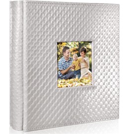 Photo Album 4x6 500 Photos Leather Cover Large Album for Storing Precious Memories Window Design Holds 500 Pictures of Family,Friends(Grey, 500 Pockets)