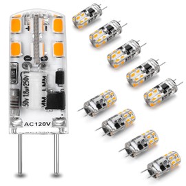 Heifymi Dimmable G8 LED Light Bulbs 3W Equivalent 20W 25W Halogen 2700K Warm White 300lm AC120V T4 JCD Type Bi-Pin G8 Base for Under Cabinet Counter Puck Kitchen Lighting, No Flicker, 10 Pack