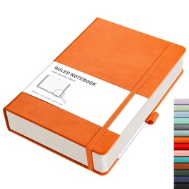 RETTACY Lined Journal Notebook - A5 Note Book Hardcover Thick Notepad 320 Numbered Pages for Writing,100gsm Lined Paper, Leather Hardcover, for Women Men Work Office School,14.5 x 21cm - Orange