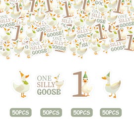 Cheereveal 200PCS Goose 1st Birthday Confetti, Green One Silly Goose Birthday Decorations, Goose Table Decorations, Farm Animal Themed First Bday Baby Shower Party Supplies
