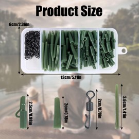 DWE Carp Fishing Accessories, 120 Pcs Anti Tangle Sleeves Tail Rubber Quick Change Swivels Safety Clips Carp Fishing Tackle Kit with Box (Green)