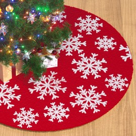 MoNiBloom Faux Fur Christmas Tree Skirt Festive Tree Skirt Decor for Xmas Holiday Tree Ornaments Christmas for Christmas Home Party Decoration (Red, 47 Inch)