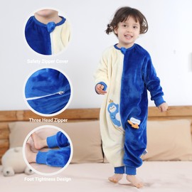 COOKY.D Baby Flannel Long Sleeve Sleeping Bag with Legs Toddler Boys Girls Zipper Animal Cartoon Wearable Blanket,Penguin 9-18 Months