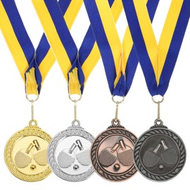MECCANIXITY Table Tennis Award Medals 2", Gold Silver Bronze Iron Award Medals with Neck Ribbon for Team Sports Games Competitions Party Favors 4 Pieces