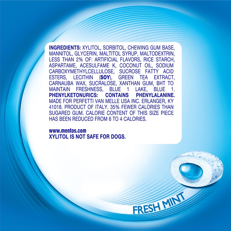 Mentos Pure Fresh Sugar-Free Chewing Gum with Xylitol, Fresh Mint,