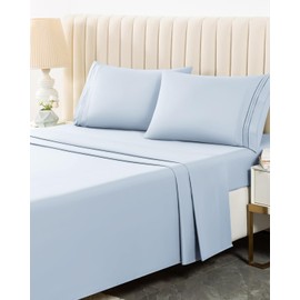 MISSQ Queen Size Bed Sheets Set - Cooling, Extra Soft, Wrinkle & Fade Resistant, Hypoallergenic - 4 Piece Hotel Luxury Microfiber Sheets with 16 Inch Deep Pocket, Queen, Cerulean Blue