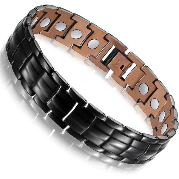 Feraco Copper Bracelet for Men - Copper Bracelets 99.99% Pure Copper Gift with Adjustable Sizing Tool, Magnetic Field Therapy Jewelry (Black)