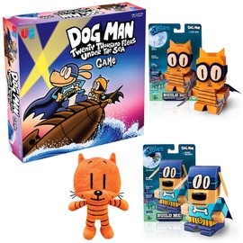 Dog Man and Friends Dav Pilkey Gift Set Includes Li’l Petey Plush Book Character, Cubles Bark Knight and Cat Kid STEM Paper Craft Collectibles, and Dog Man Twenty Thousand Fleas Under The Sea Game