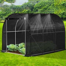 KANAGAWA 10'x7'x7' Walk-in Tunnel Greenhouse with Watering System Heavy Duty Portable Green House Protect Gardening Plants 1 Zipper Mesh Door, Thickened galvanised Steel, Black
