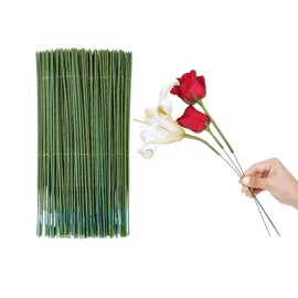 100Pcs Plastic Floral Stems Wire, Artificial Flower Rod, Flower Stem Flower Stem Wire Making Accessories Artificial Green Crafts Wire Wreath Making Supplies for Flower DIY(17CM Green)