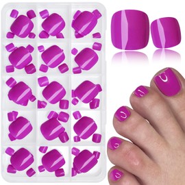 Bellelfin Press on Toenails Short Square Purple Fake Toenail Glue ons Glossy Acrylic False Toe Press on Nails Artificial Toe Nail Tips for Women Girls,180Pcs