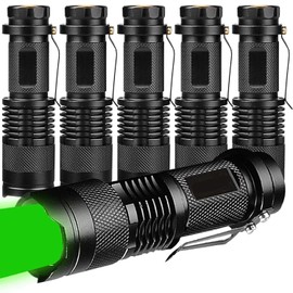 HYVCZP 6 Pack Mini Green LED Flashlight - Zoomable, Single Mode Green Light Torch for Camping, Hiking, Fishing, Animal Protecting, Night Vision