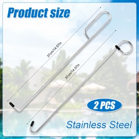 NQEUEPN 2pcs Swimming Pool Skimmer Basket Hook, 14.57in Long Stainless Steel Skimmer Basket Handle Skimmer Lid Lifting Extension Hook Debris Remover Tool Knee & Back Saver