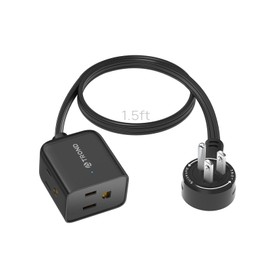 TROND 360° Rotating Flat Plug Extension Cord 1.5ft, Low Profile Small Power Strip, Three Side Grounded Outlet, 13A, Short SPT 16/3 Gauge Cable for Indoor Home Office Cruise Travel Essentials, Black