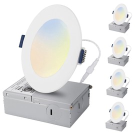 KastLite 5CCT LED Recessed Dimmable Ceiling Light with Junction Box | Ultra Slim Canless Downlight | 2700K-5000K Selectable | 1000 Lumens | 12W, 75-Watt Equivalent | Energy Star, Wet Rated | 1 Pack