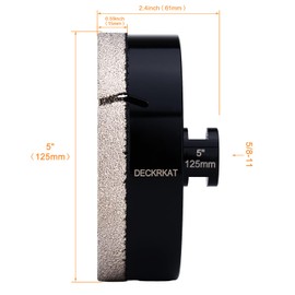 5 Inch Diamond Hole Saw, 125mm Tile Hole Saw Drill Bit Diamond Tipped for Granite Marble Ceramic Glass Porcelain Quartz Tiles Stones Countertop, Core Drill Bits with 5/8-11 Thread for Angle Grinders