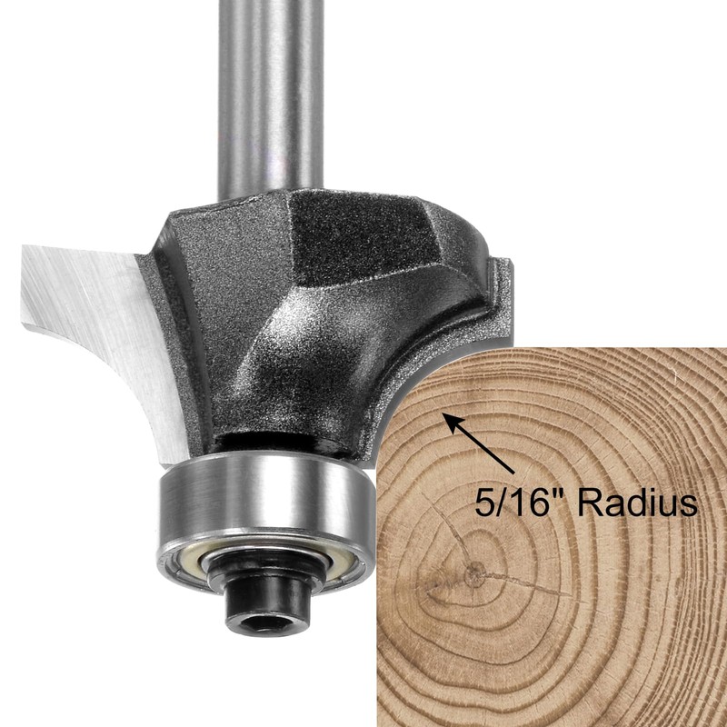 sourcing map Roundover Router Bit 1/4 Shank 5/16" Radius Carbide