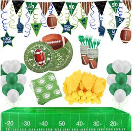 Football Party Supplies and Decorations Set-Serves 24 Include Tablecloth,Plates, Flatware, Cups and Football Flag Paper Napkins,Hanging Swirl,Banner,Balloons for Football Party