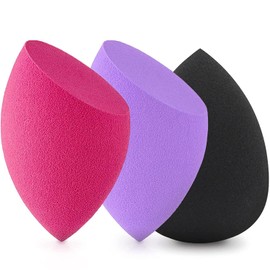 Sieeck Makeup Sponges, Foundation Blending Beauty Sponge, Dry & Wet Use for Powder Cream or Liquid Application (3 Pcs, Red, Purple, Black)