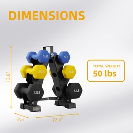 Fitvids Colored Neoprene Dumbbell Set with Rack, Multiple Weight Options, 20LBS, 32LBS, 50LBS and 56LBS Sets