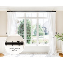 BlastHome® Luxury 4 ft Custom Curtain Rod – 1 1/4" Large Diameter – Premium Brackets & Endcaps – Nonadjustable Rods Connect for a Seamless Look – Tuxedo Black Finish