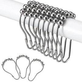 Rustproof Shower Curtain Rings Hooks,12 Pcs Shower Curtain Rings,Shower Curtain Hooks,Metal Heavy Duty Roller Shower Hooks,for Bathroom Curtain, Shower Rod Curtain