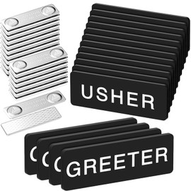 Fullhawl 12 Pcs Magnetic Usher Badges and 4 Pcs Greeter Name Tag for Church Acrylic Usher Name Tags with Magnet Usher and Greeter Badges for Uniform Clothe Church Gathering, 1 x 3 Inch (Black)