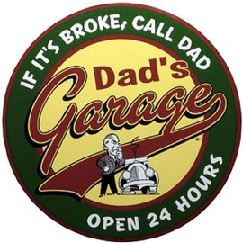 Signs 4 Fun SCRD89 Dad's Garage 24 inch Large Round Sign, Brown