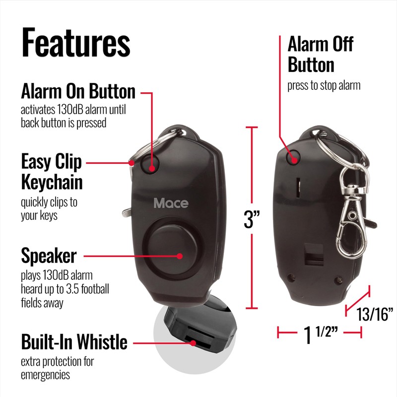 Mace Personal Safety Alarm - Loud 130db Siren, Built in