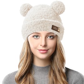 Rayson Winter Warm Plush Hat Women's Winter Hat Double Pompom Hat Cute Warm Soft Fashion Beanie Hat Shaggy, beige