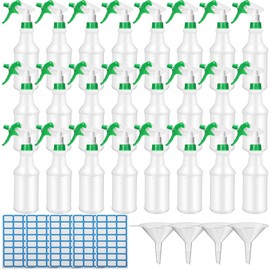 Zubebe 24 Pack 32 oz Plastic Spray Bottle Bulk Empty Leakproof Heavy Duty Spray Bottles for Cleaning Supplies Mist Bottles with Label and Adjustable Nozzle for Plant(Green)