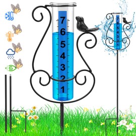UBYNID Rain Gauge Outdoor Best Rated 7" Capacity Large Rain Gauges with Metal Stake Glass Rain Measure Gauge Rain Water Meter Thickened Adjustable Rain Guage Decorative for Yard Garden Patio