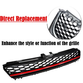 BST BSSP Front Bumper Upper Grille Carbon Fiber Print Finish Honeycomb Grill For 2015-2016 Volkswagen VW MK7 Golf GTI, w/Red Trim