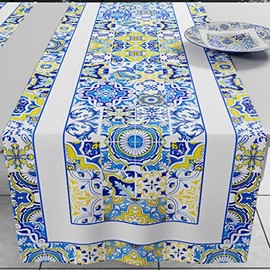 PETTI Artigiani Italiani Petti Kitchen Accessories, 100% Hypoallergenic Microfibre, Vietri Blue, Runner Tavola 40 x 140 cm