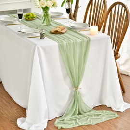 Artoid Mode Chiffon Muslin Decorative Fabric Sage Green Table Runner 75 x 300 cm Kitchen Table Decoration Indoor Holiday Wedding Party Birthday Decor