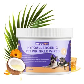 HICC PET Wrinkle Wipes for Dog & Cat, Cleaning Deodorizing & Soothing for Infection, Hypoallergenic Pet Grooming Wipes Remover Tear Stain and Nourish Fur - 100 Count