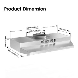 Zomagas/SNDOAS 24/30/36 inch Under Cabinet Range Hood Kitchen Cook Fan w/LED Sliver/White/B - Silver30inch