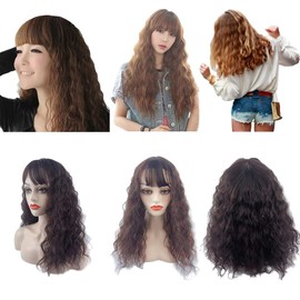 Yfsmyxgs Middle Parting Synthetic Nature Curly Mixture Hair Topper 45cm Lace Base Clip in Wiglet Full Head Wear Wig（Thick hair Black）.