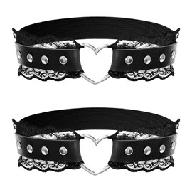 Avxzbef 2 Pcs Black Garter Lace Thigh Garters for Women Adjustable Leg Garter with Heart Design for Halloween Cosplay Special Occasions