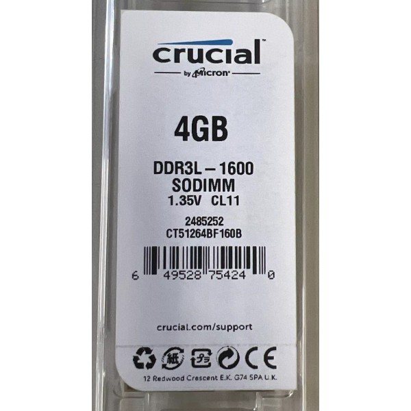 Crucial 8GB (2x4GB) DDR3L-1600MHz PC3L-12800 SODIMM Memory Laptop