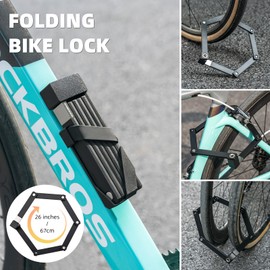 ROCKBROS Folding Bike Lock, Bicycle Lock Heavy Duty Anti Theft, Bike Locks with Mounting Bracket, Durable Alloy Scooter Lock,67 cm/26 inches
