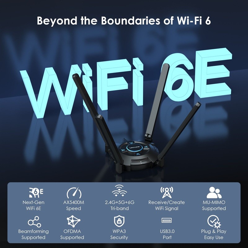 Wavlink 5400Mbps Wireless USB 3.0 Wifi 6E Adapter Dongle Tri-Band