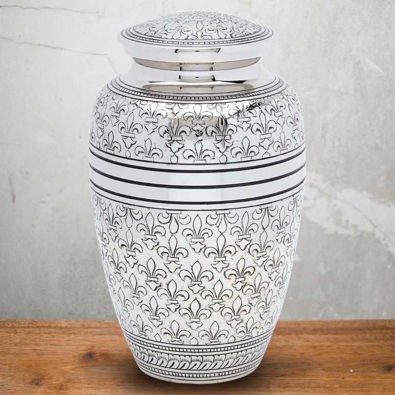 Silver Fleur De Lis Adult Cremation Urn