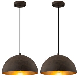 Yezgge Farmhouse Pendant Light,11.8" Black with Brown Grain Industrial Dome Chandelier,Adjustable Vintage Pendant Lights Kitchen Island for Dining Room,Bedroom,Hallway,2 Pack