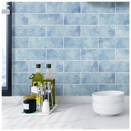 Tilingview 30 PCS Peel and Stick Backsplash Tile for Kitchen/Bathroom/Living Room, 3"x 9" Self-Adhesive Subway Tile for Backsplash, Imitation Glazed Tiles/Handmade Tiles (Matte Sky Blue)
