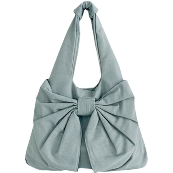 Farcauo Cute light blue Bow Canvas Tote Bag Purse for