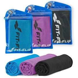 Fit-Flip Cooling Towel Set of 3 - Cooling Towel and Microfibre Cooling Towel - Cooling Towel - Airflip Towel for Fitness and Sports - Ice Towel (Black/Blue/Purple, 100 x 30 cm)