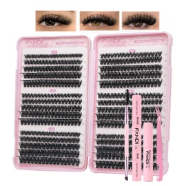 Individual Eyelashes Cluster Lashes Kit 80+100D+120D Clusters Eyelash Extensions 520Pcs DIY Lash Extension kit Russian D Curl Lashes Individual Cluster with Lashes Glue Bond & Seal and Remover(C06KIT)