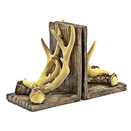 Bellaa Decorative Bookends Deer Antler Unique Vintage Book Ends Shelves Stoppers Holder Heavy Duty Nonskid Rustic Mountain Cabin Lodge Farmhouse Home Office Decor 7 Inch